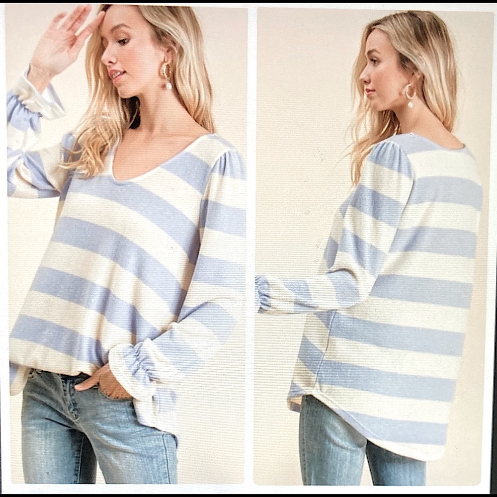 Long-sleeved V-neck Soft and Cozy Striped Tunic